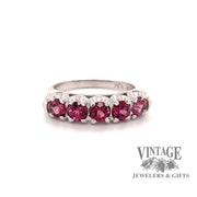 14 karat white gold estate rhodolite garnet 5 stone ring, front