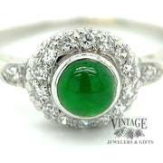 Antique imperial Jadeite and diamond Herbert Rosenthal platinum ring close up