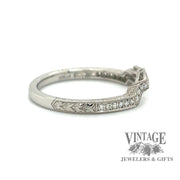 Platinum hand engraved fitted diamond wedding band side