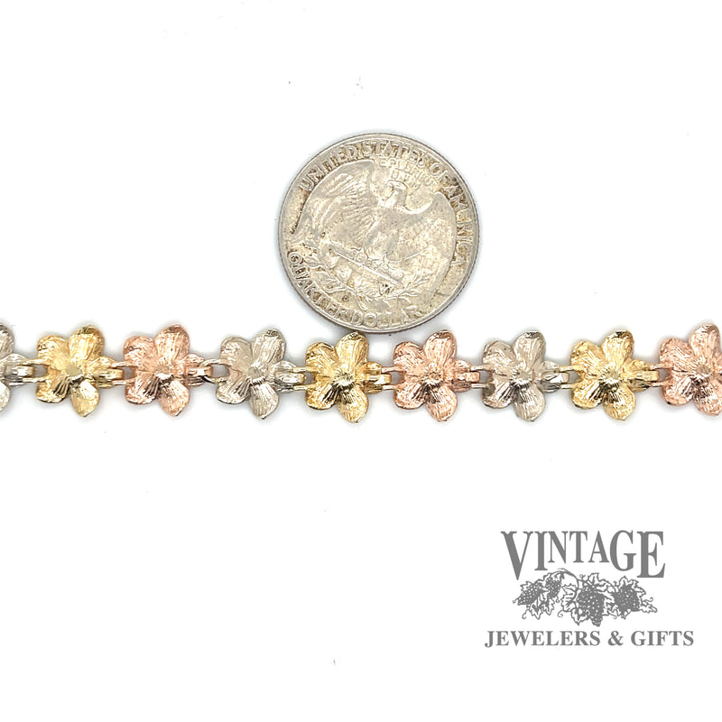 Plumeria flower 14k Tri color gold 6.5” bracelet