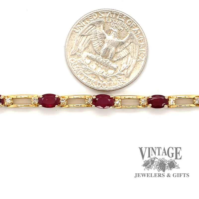 Natural ruby and diamond 14ky gold link bracelet