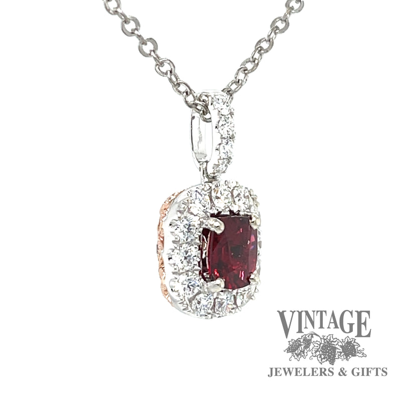 .95 ct natural Red spinel 14k white and rose gold diamond pendant