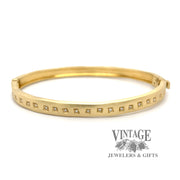 Rustic 14ky satin gold hinged diamond bangle bracelet
