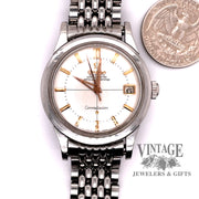 Omega Constellation stainless steel watch with date quarter for scale