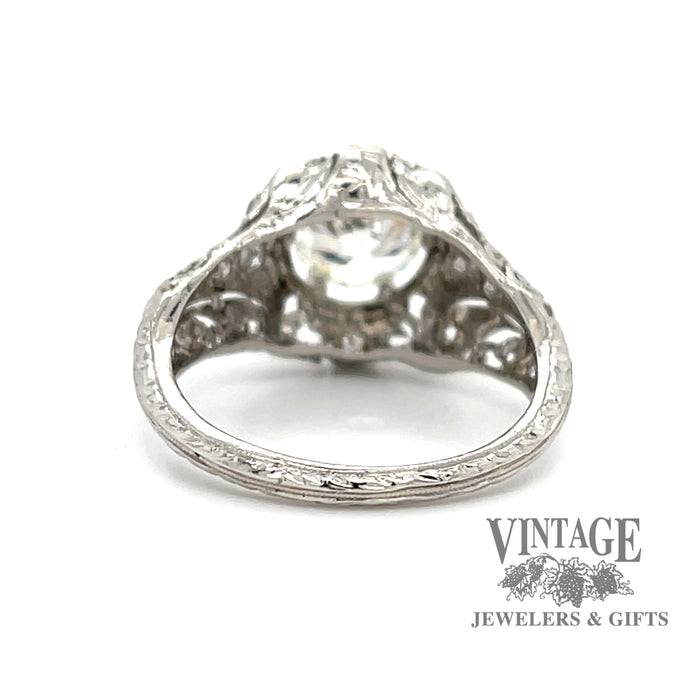  Antique hand fabricated platinum filigree diamond ring, rear view