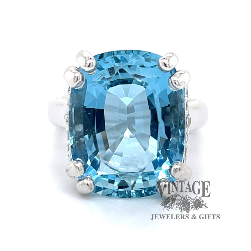14 karat white gold custom Aquamarine and diamond ring