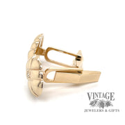 Checkered pattern 14ky gold and diamond oval cuff links side