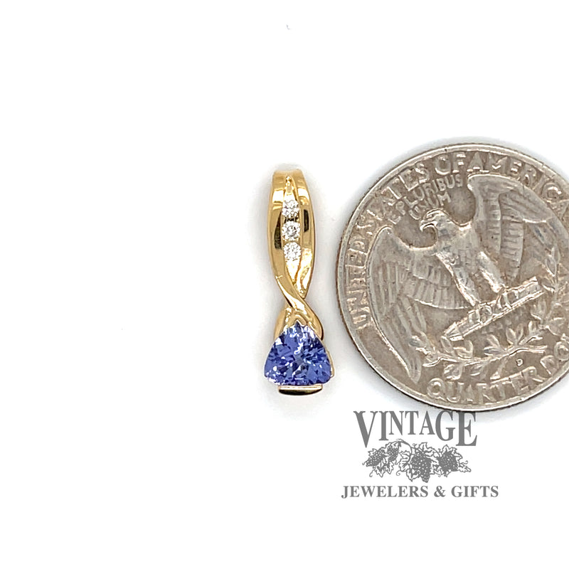 Trillion tanzanite and diamond 14ky gold pendant