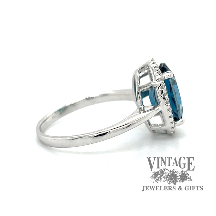 London Blue topaz and diamond 14kw gold halo ring