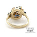 14 karat yellow gold estate sapphire and diamond cluster ring, rear view