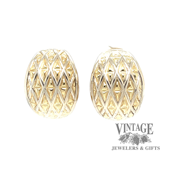 Marquise embossed 14ky gold domed earrings