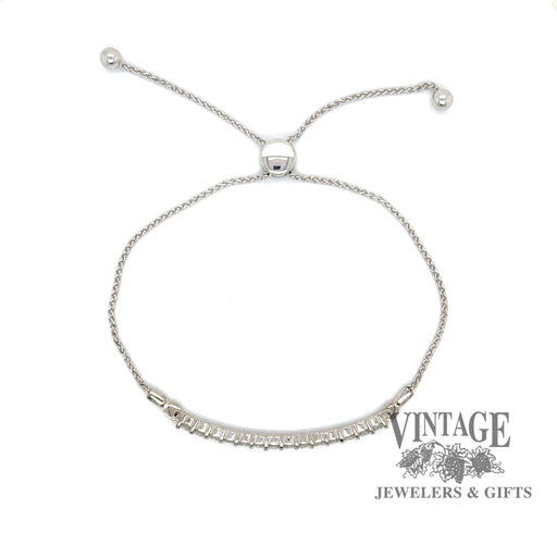 14 karat white gold diamond bar bolo bracelet with adjustable clasp, side view