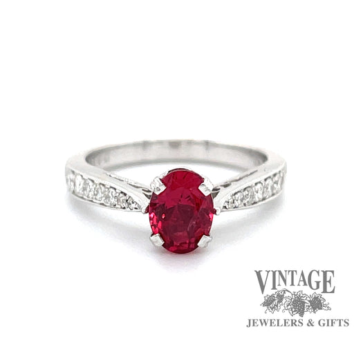 Red Spinel and diamond 18k white gold ring, top