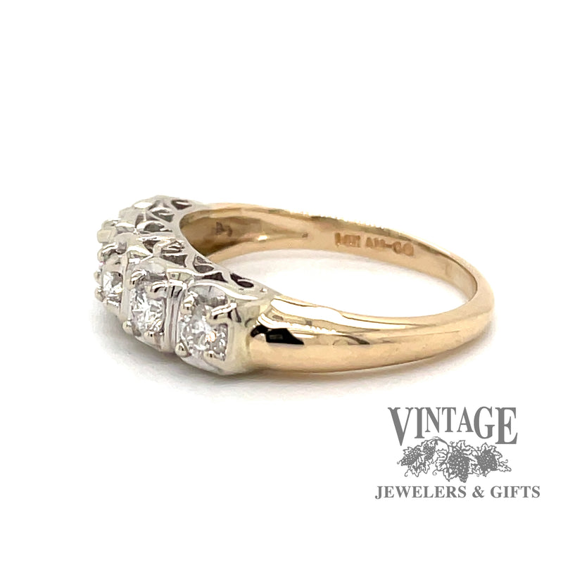 Vintage illusion straight diamond band in two tone 14k gold