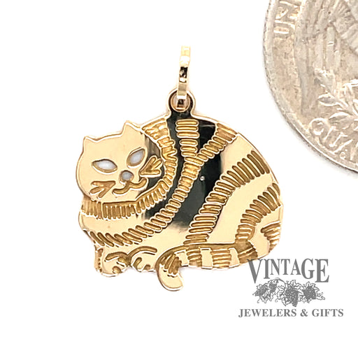 Cheshire cat charm in 14ky quarter for scale