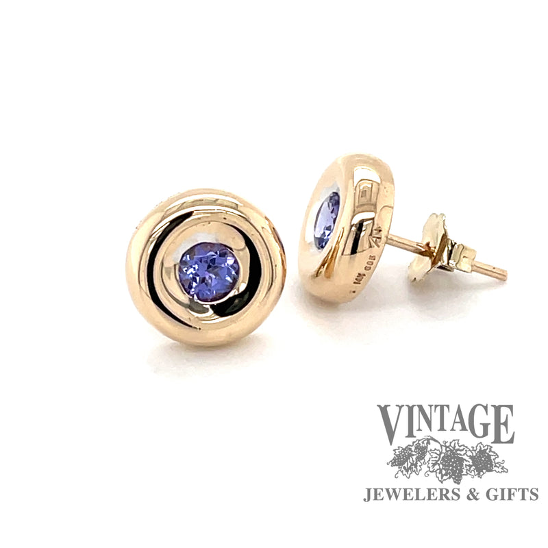 14 karat yellow gold bezel set tanzanite earrings