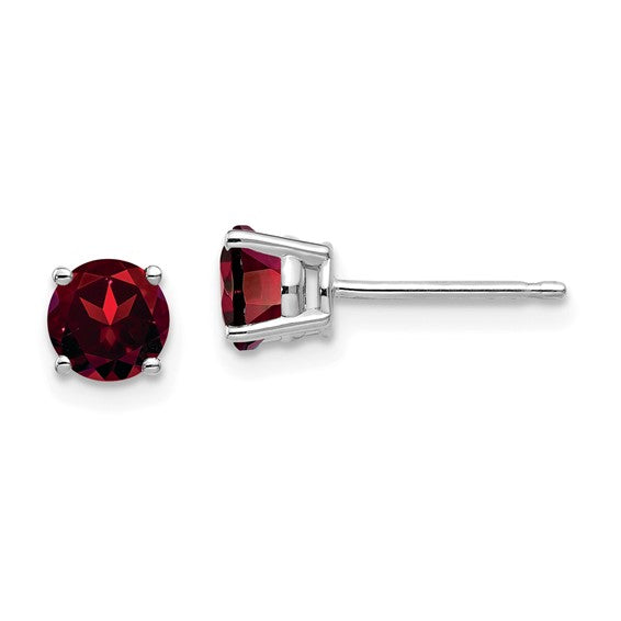 14 karat white gold 5 mm round natural Garnet stud earrings