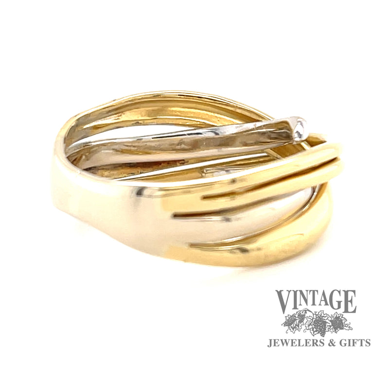 Contemporary 18 karat two tone, yellow and white gold multi-band look ring, rear view