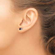 4 mm Rhodalite Garnet 14kw stud earrings on model