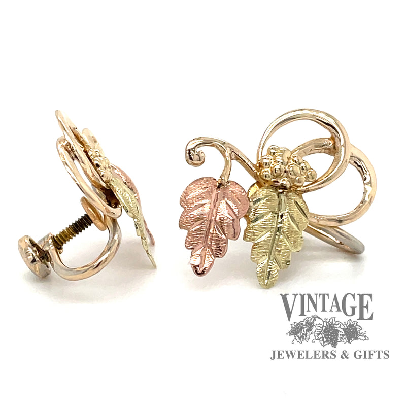 Black Hills Gold earrings in 10ky and 12k pink and green gold