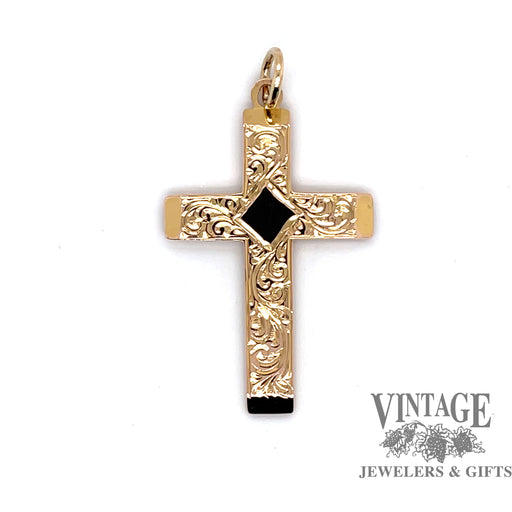 Hand engraved solid 9kr gold vintage cross pendant