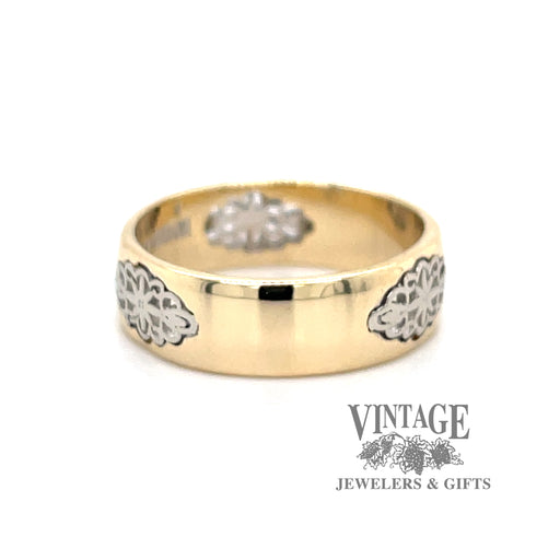 Lace pattern inlay 14ky gold ring angle
