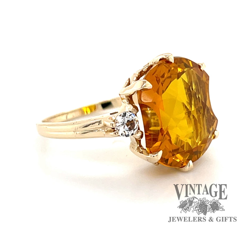 Checkerboard fancy cut citrine 10ky Ring