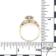 14 karat yellow gold mystic topaz multi color pave ring, with measurement