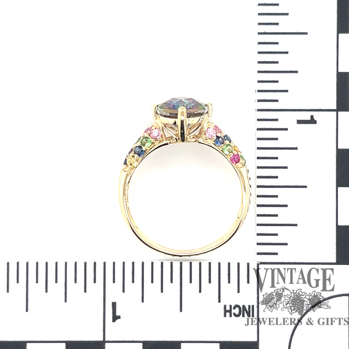 14 karat yellow gold mystic topaz multi color pave ring, with measurement