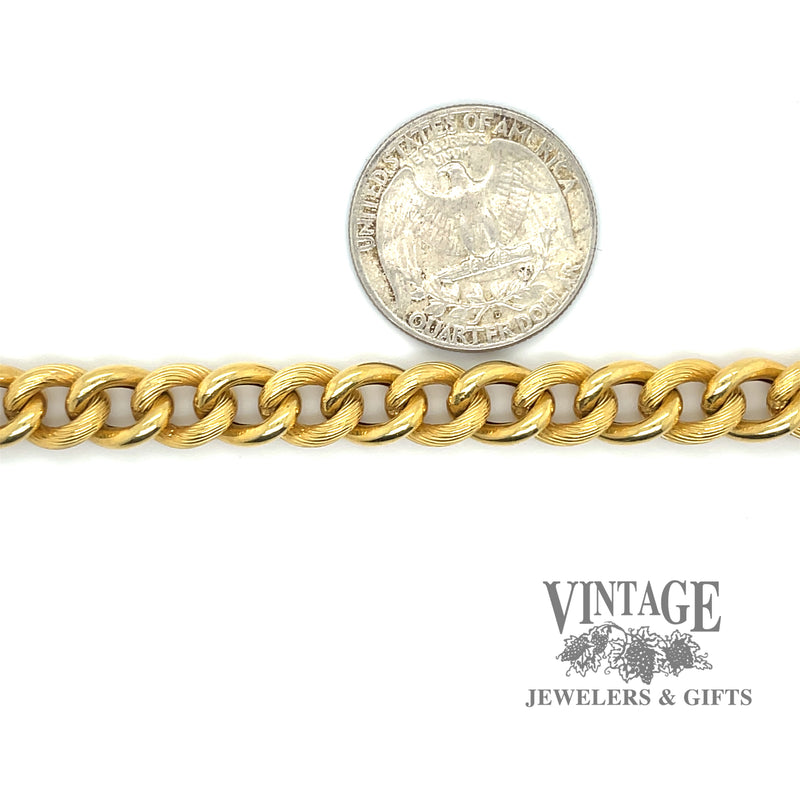 Twisted link hollow 14ky gold and blue lapis bracelet with quarter for scale