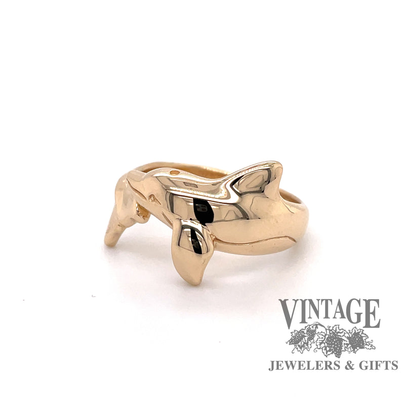 14 karat yellow gold estate dolphin ring