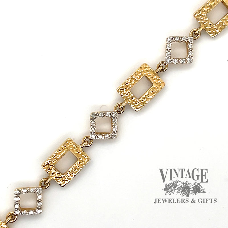Two tone estate diamond bracelet with gold rectangular links
