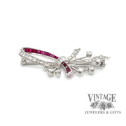 Vintage platinum ruby diamond   bow design pin