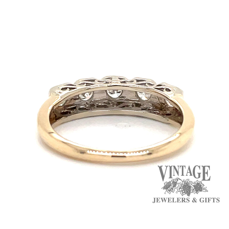 Vintage illusion straight diamond band in two tone 14k gold