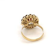 18 karat yellow gold filigree garnet cluster ring