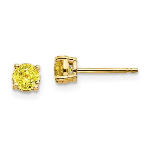 14 karat yellow gold 4 mm natural round yellow sapphire stud earrings