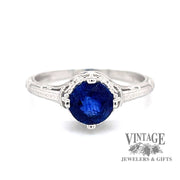 14 karat white gold 1.15ct natural blue sapphire filigree solitaire ring