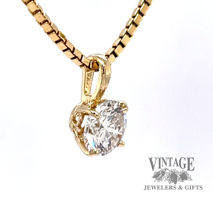 1.12 carat round natural diamond 14ky gold pendant angle