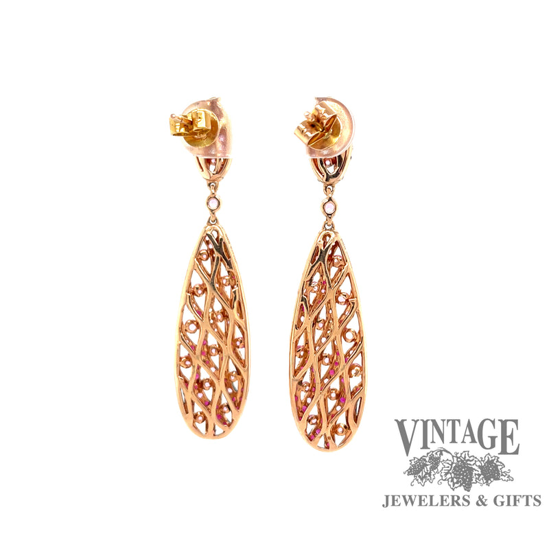 Ruby, pink sapphire and diamond 14k rose gold earrings