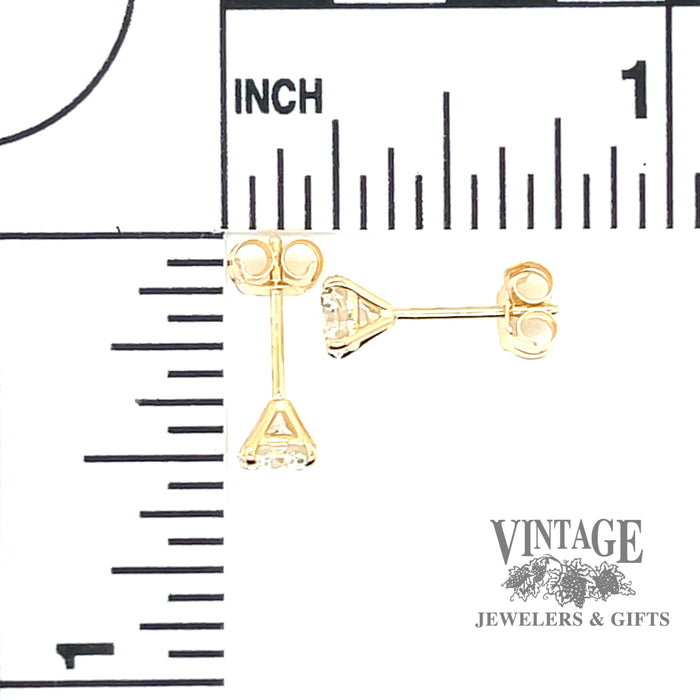 14 karat yellow gold .80 carat total weight round lab grown diamond stud pierced earrings, measurements