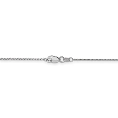 14 karat white gold .95 mm solid diamond cut cable chain with lobster clasp.
