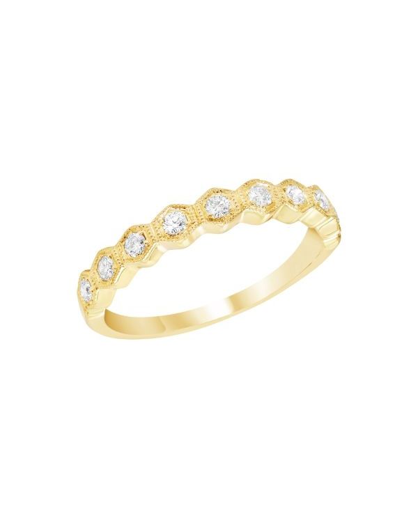 Hexagonal brilliant cut diamond settings 14ky gold ring