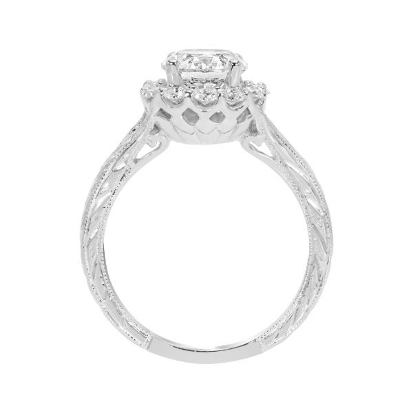 Hand engraved diamond halo 14kw gold for a 3/4 carat diamond.